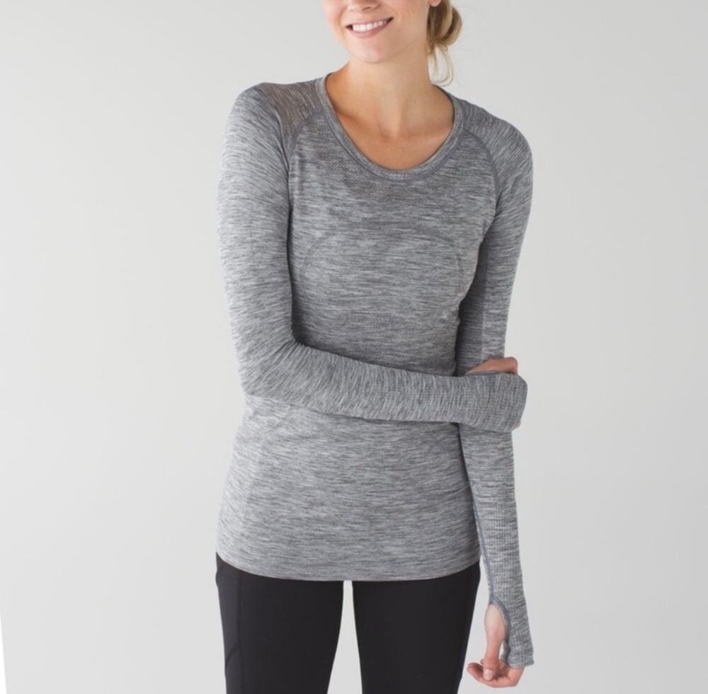 Lululemon Longsleeve Swiftly Tech Heathered Gray Workout Fitted Size 6
